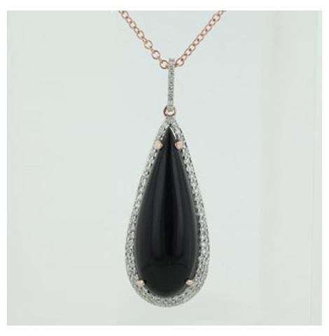 0.37 Ctw Diamond 14k Rose Gold Onyx Round Shape Womens Gemstone Necklace Pendant With 16 Inch Chain