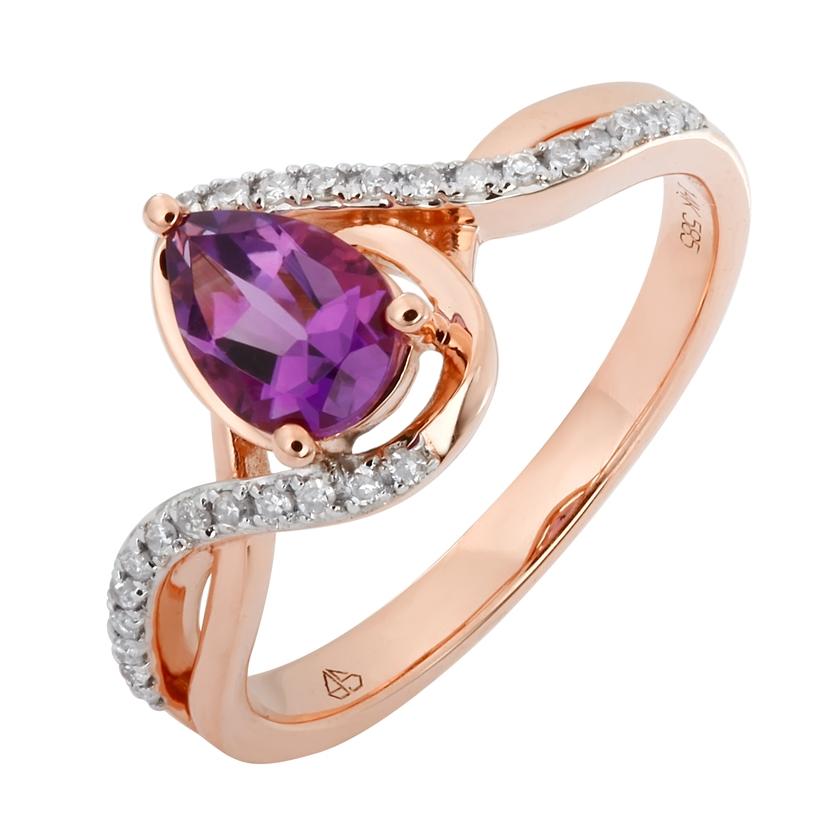 0.11 Ctw Diamond 14k Rose Gold Amethyst Round Shape Womens Gemstone Ring