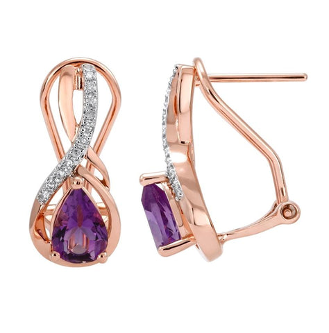 0.09 Ctw Diamond 14k Rose Gold Amethyst Round Shape Womens Gemstone Earrings