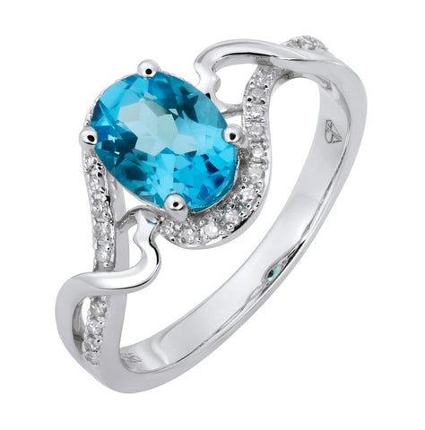 0.13 Ctw Diamond 14k White Gold Topaz Round Shape Womens Gemstone Ring