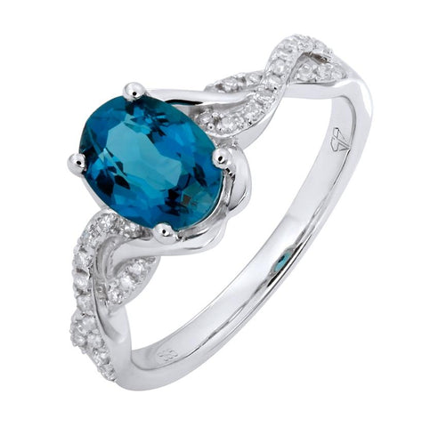 0.14 Ctw Diamond 14k White Gold Topaz Round Shape Womens Gemstone Ring