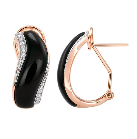 0.09 Ctw Diamond 14k Rose Gold Onyx Round Shape Womens Gemstone Earrings