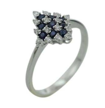 0.16 Ctw Diamond 14k White Gold Sapphire Round Shape Womens Gemstone Ring