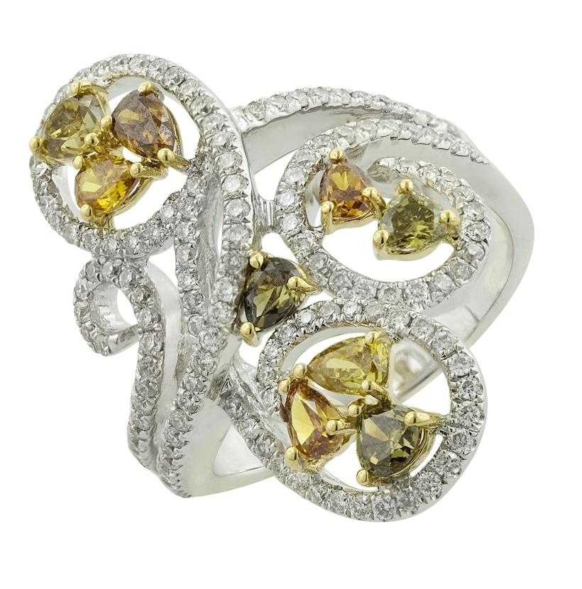 1.98 Ctw Diamond 18k Two Tone Gold Round Multi Shape Womens Diamond Ring