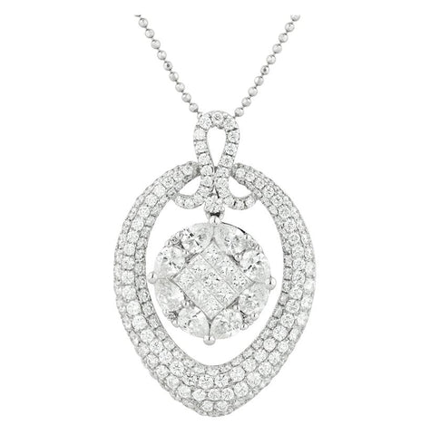 2.68 Ctw Diamond 18k White Gold Round Pear Princess Shape Womens Diamond Necklace Pendant With 16 Inch Chain