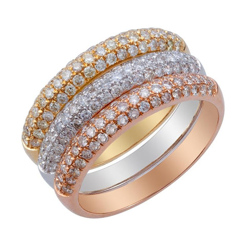 1.25 Ctw Diamond 18k Tri Color Gold Round Shape Womens Diamond Ring