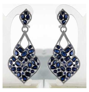 1.38 Ctw Diamond 14k White Gold Sapphire Round Shape Womens Gemstone Earrings