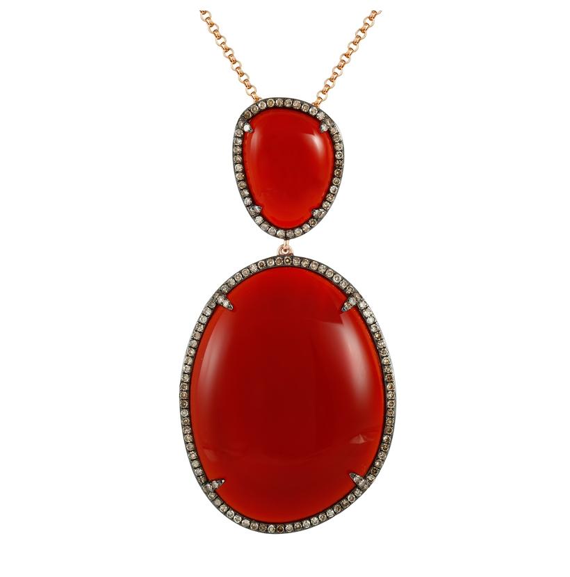 1 Ctw Diamond 14k Rose Gold Agate Round Shape Womens Gemstone Necklace Pendant With 16 Inch Chain