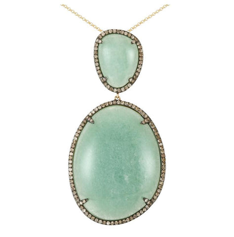 0.95 Ctw Diamond 14k Yellow Gold Aventurine Round Shape Womens Gemstone Necklace Pendant With 16 Inch Chain