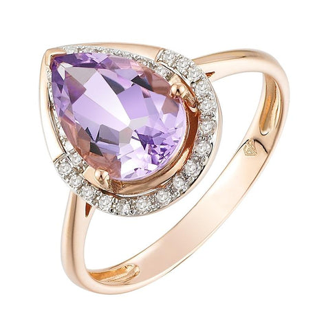 0.11 Ctw Diamond 14k Rose Gold Amethyst Round Shape Womens Gemstone Ring