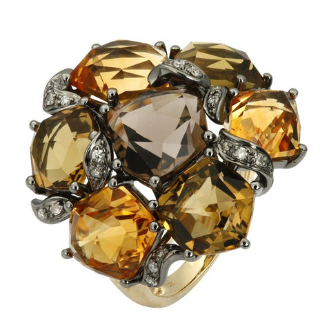 0.1 Ctw Diamond 14k Yellow Gold Multi-color Round Shape Womens Gemstone Ring
