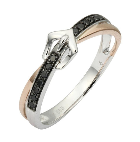 0.1 Ctw Diamond 14k Two Tone Gold Round Shape Womens Diamond Ring