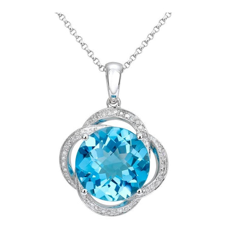 0.16 Ctw Diamond 14k White Gold Topaz Round Shape Womens Gemstone Necklace Pendant With 16 Inch Chain