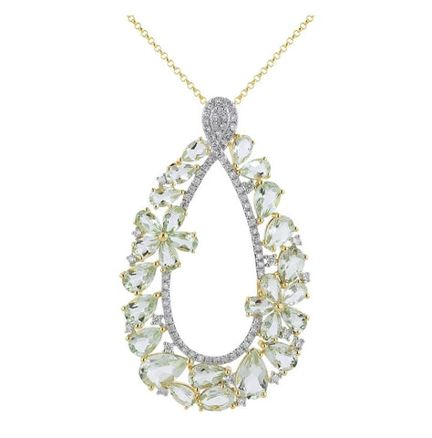 0.49 Ctw Diamond 14k Yellow Gold Amethyst Round Shape Womens Gemstone Necklace Pendant With 16 Inch Chain