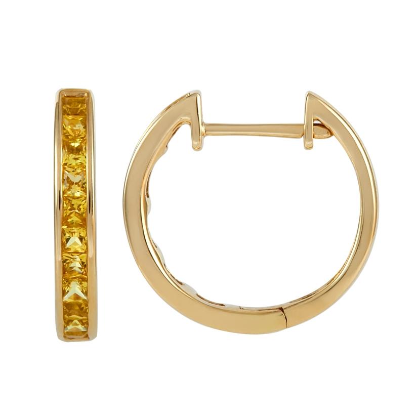 14k Yellow Gold Sapphire Square Shape Womens Gemstone Earrings