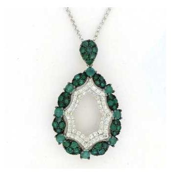 0.32 Ctw Diamond 14k White Gold Emerald Round Shape Womens Gemstone Necklace Pendant With 16 Inch Chain