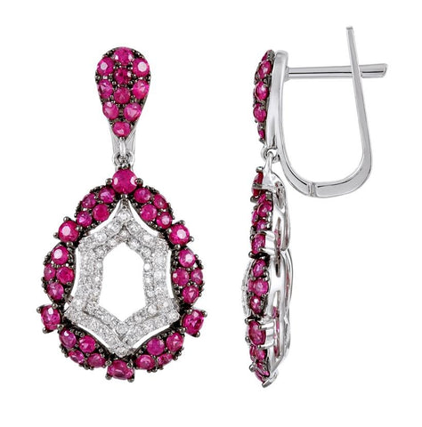 0.62 Ctw Diamond 14k White Gold Ruby Round Shape Womens Gemstone Earrings