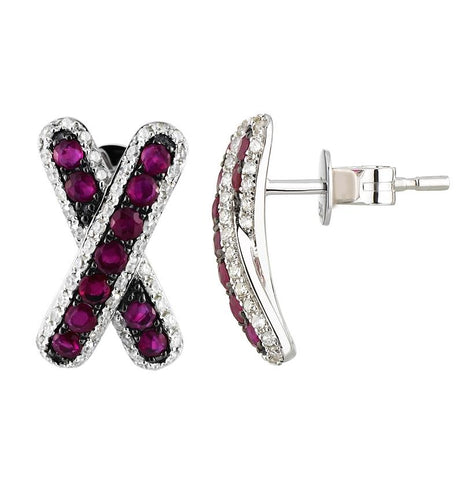 0.37 Ctw Diamond 14k White Gold Ruby Round Shape Womens Gemstone Earrings