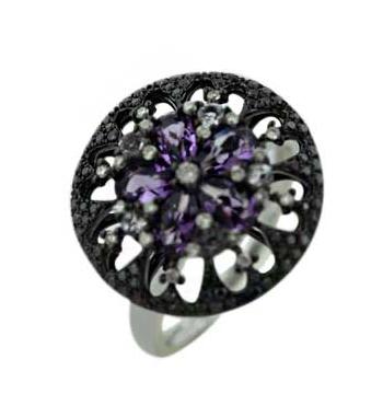 0.38 Ctw Diamond 14k White Gold Amethyst Round Shape Womens Gemstone Ring