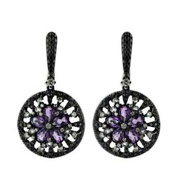 1.28 Ctw Diamond 14k White Gold Amethyst Round Shape Womens Gemstone Earrings