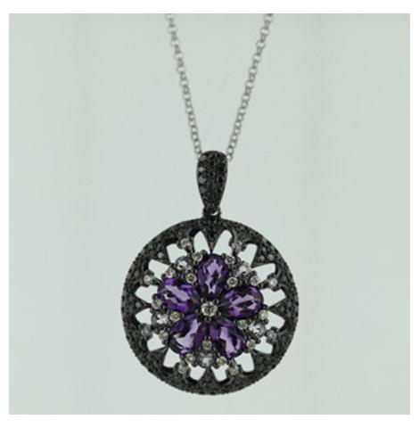 0.43 Ctw Diamond 14k White Gold Amethyst Round Shape Womens Gemstone Necklace Pendant With 16 Inch Chain