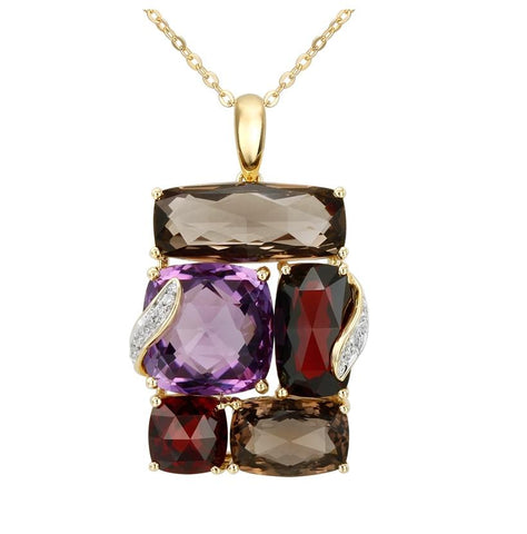 0.06 Ctw Diamond 14k Yellow Gold Multi-color Round Shape Womens Gemstone Necklace Pendant With 16 Inch Chain