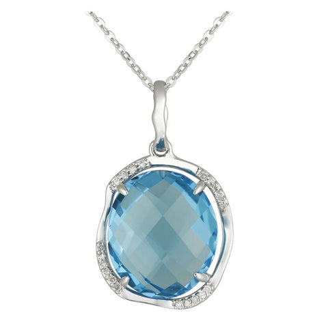 0.07 Ctw Diamond 14k White Gold Topaz Round Shape Womens Gemstone Necklace Pendant With 16 Inch Chain