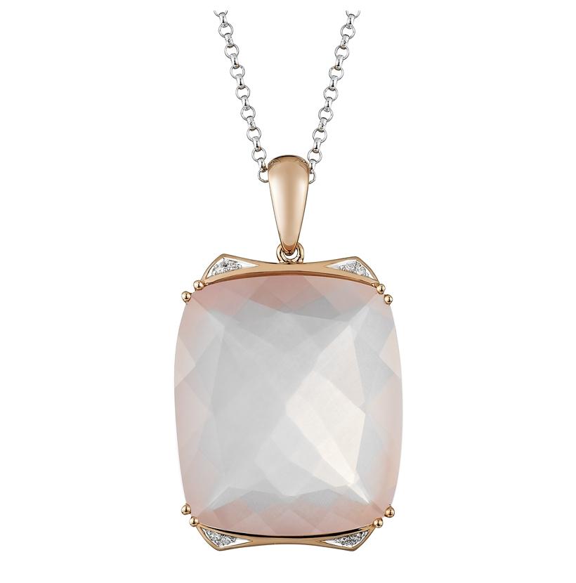 0.04 Ctw Diamond 14k Rose Gold Quartz Round Shape Womens Gemstone Necklace Pendant With 16 Inch Chain