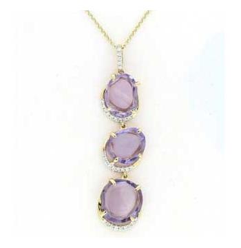 0.15 Ctw Diamond 14k Yellow Gold Amethyst Round Shape Womens Gemstone Necklace Pendant With 16 Inch Chain