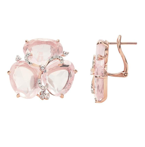 0.15 Ctw Diamond 14k Rose Gold Quartz Topaz Round Shape Womens Gemstone Earrings