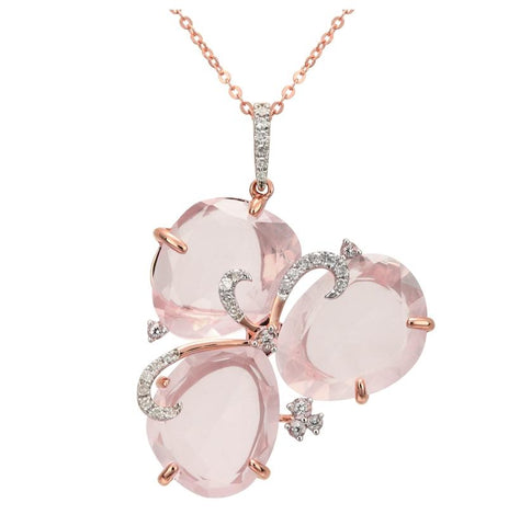 0.12 Ctw Diamond 14k Rose Gold Quartz Topaz Round Shape Womens Gemstone Necklace Pendant With 16 Inch Chain