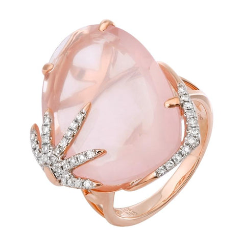 0.18 Ctw Diamond 14k Rose Gold Quartz Round Shape Womens Gemstone Ring