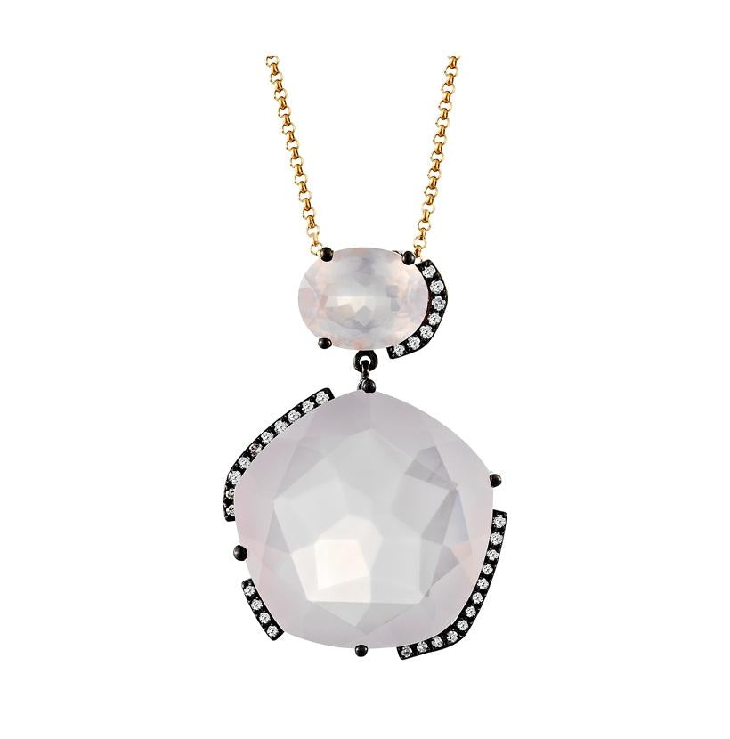 0.15 Ctw Diamond 14k Rose Gold Quartz Round Shape Womens Gemstone Necklace Pendant With 16 Inch Chain