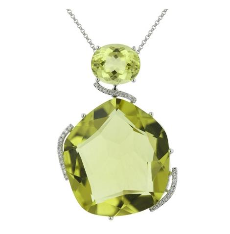 0.14 Ctw Diamond 14k White Gold Quartz Round Shape Womens Gemstone Necklace Pendant With 16 Inch Chain