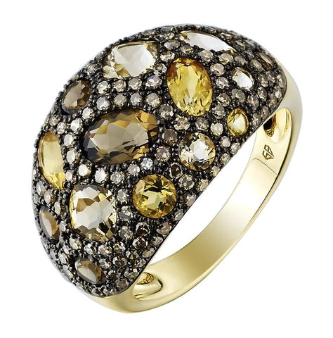 0.79 Ctw Diamond 14k Yellow Gold Quartz Topaz Citrine Round Shape Womens Gemstone Ring