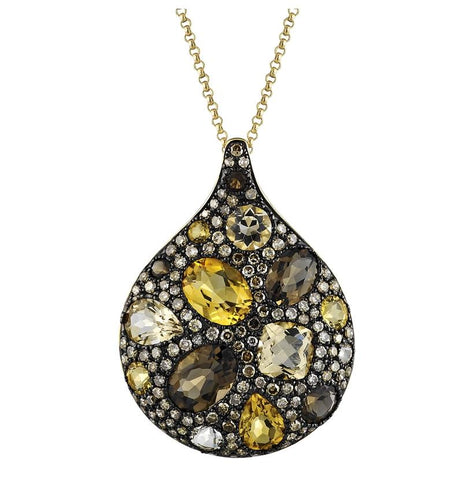 0.71 Ctw Diamond 14k Yellow Gold Topaz Citrine Quartz Round Shape Womens Gemstone Necklace Pendant With 16 Inch Chain