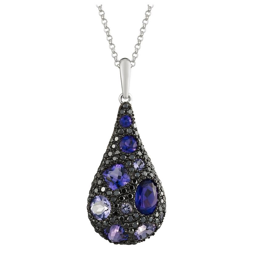 0.56 Ctw Diamond 14k White Gold Amethyst Round Shape Womens Gemstone Necklace Pendant With 16 Inch Chain