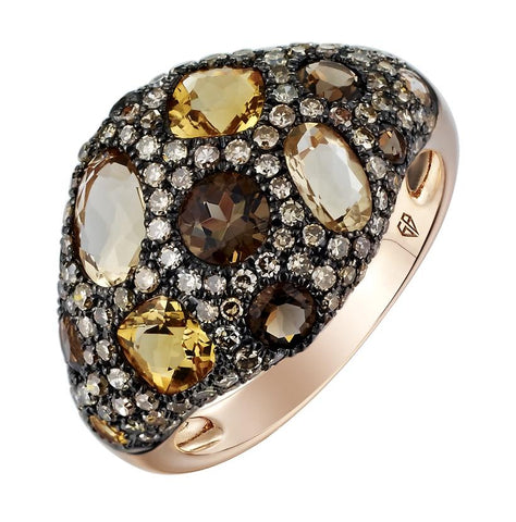 0.68 Ctw Diamond 14k Rose Gold Quartz Topaz Citrine Round Shape Womens Gemstone Ring