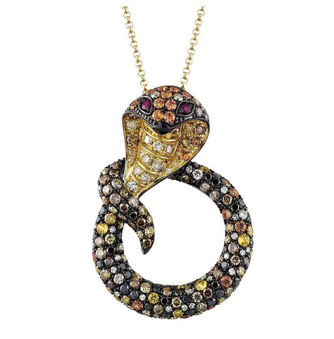 2.03 Ctw Diamond 14k Yellow Gold Multi-gems Round Shape Womens Gemstone Necklace Pendant With 16 Inch Chain