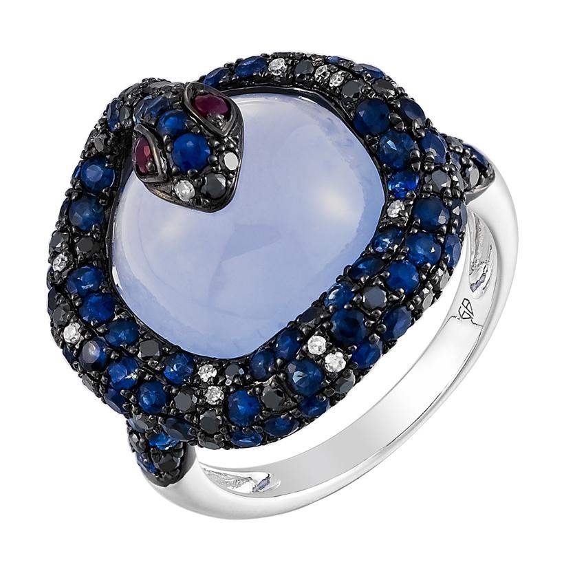0.36 Ctw Diamond 14k White Gold Chalcedony Multi-gems Round Shape Womens Gemstone Ring