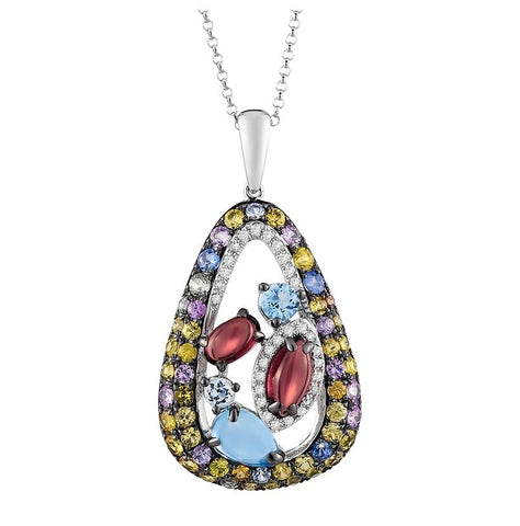 0.1 Ctw Diamond 14k White Gold Multi-color Sapphire Round Shape Womens Gemstone Necklace Pendant With 16 Inch Chain