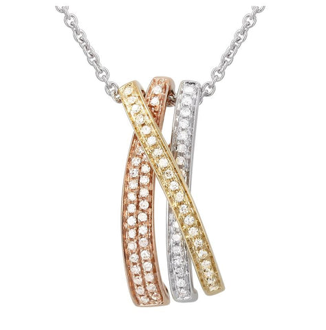 0.21 Ctw Diamond 14k Tri Color Gold Round Shape Womens Diamond Necklace Pendant With 16 Inch Chain