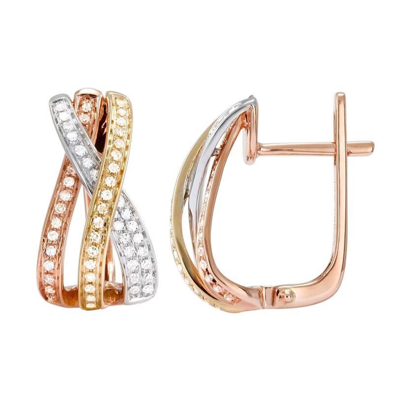 0.33 Ctw Diamond 14k Tri Color Gold Round Shape Womens Diamond Earrings