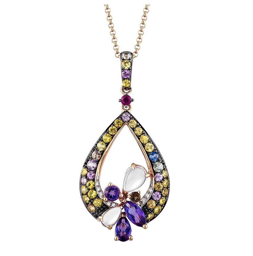 0.02 Ctw Diamond 14k Rose Gold Multi-gems Amethyst Round Shape Womens Gemstone Necklace Pendant With 16 Inch Chain