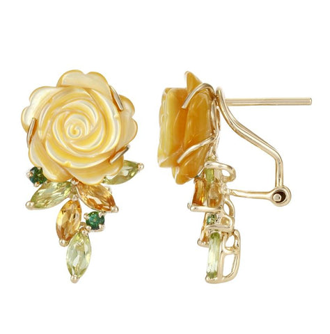 14k Yellow Gold Citrine Peridot Topaz Gemstone Earrings