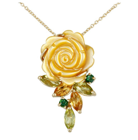 14k Yellow Gold Citrine Peridot Topaz Gemstone Necklace Pendant With 16 Inch Chain