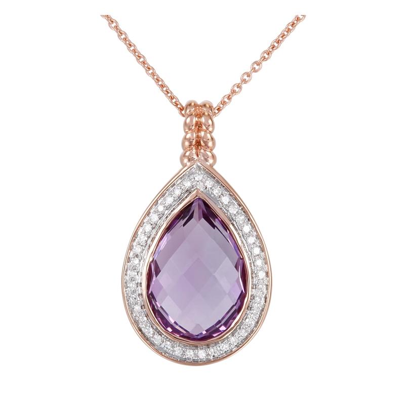 14k Rose Gold Womens Gemstone Necklace Pendant With 16 Inch Chain