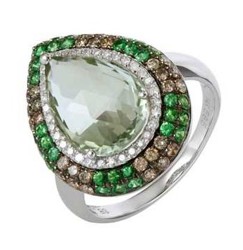 0.53 Ctw Diamond 14k White Gold Amethyst Tsavorite Gemstone Ring