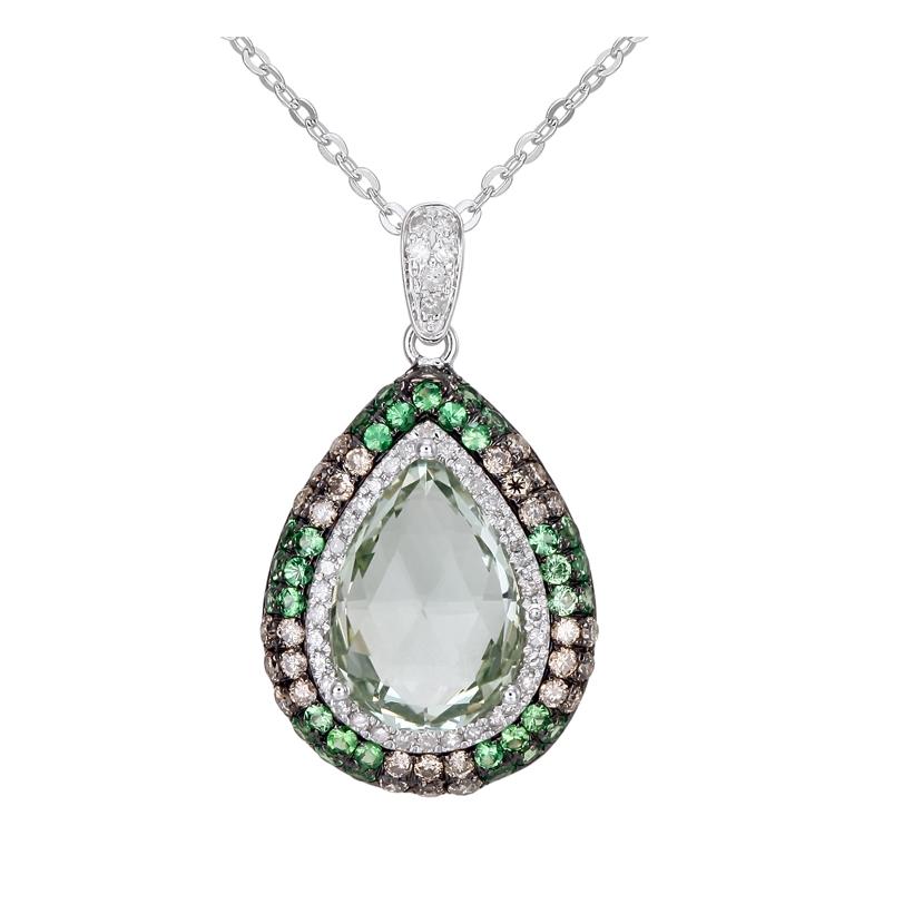 14k White Gold Womens Gemstone Necklace Pendant With 16 Inch Chain