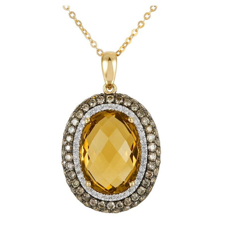 1.05 Ctw Diamond 14k Yellow Gold Quartz Round Shape Womens Gemstone Necklace Pendant With 16 Inch Chain